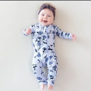 Kyte baby petunia footie size newborn floral purple bamboo pajamas